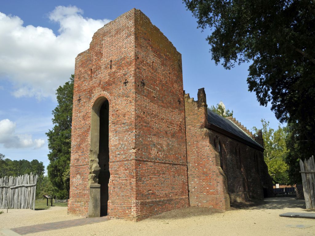 The first democratic charter in North America was voted into effect in the church at Jamestown in 1619. Visitors today can see a church rebuilt in 1907 along the same lines, with the tower of the church built on the site in 1639, one of the oldest built structures existing in North America.