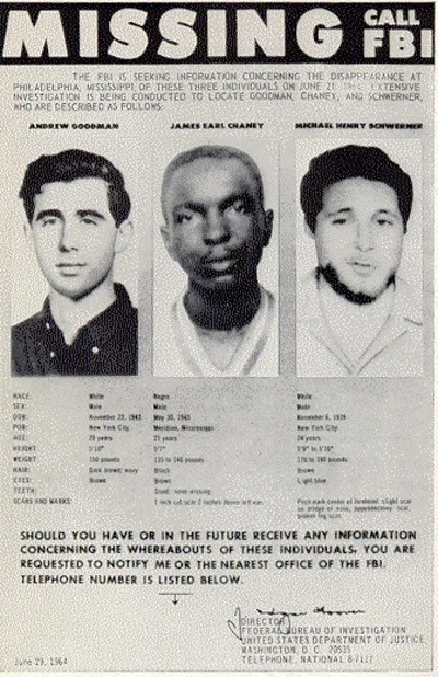 On June 21, three volunteers — Andrew Goodman, James Chaney. and Micheal Schwerner — went missing outside of Meridian.