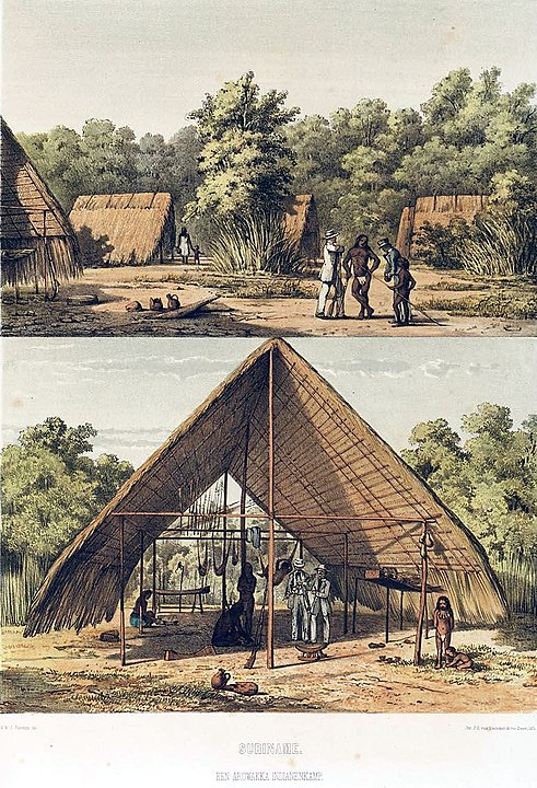 An Awarak village in the early 1800s. 