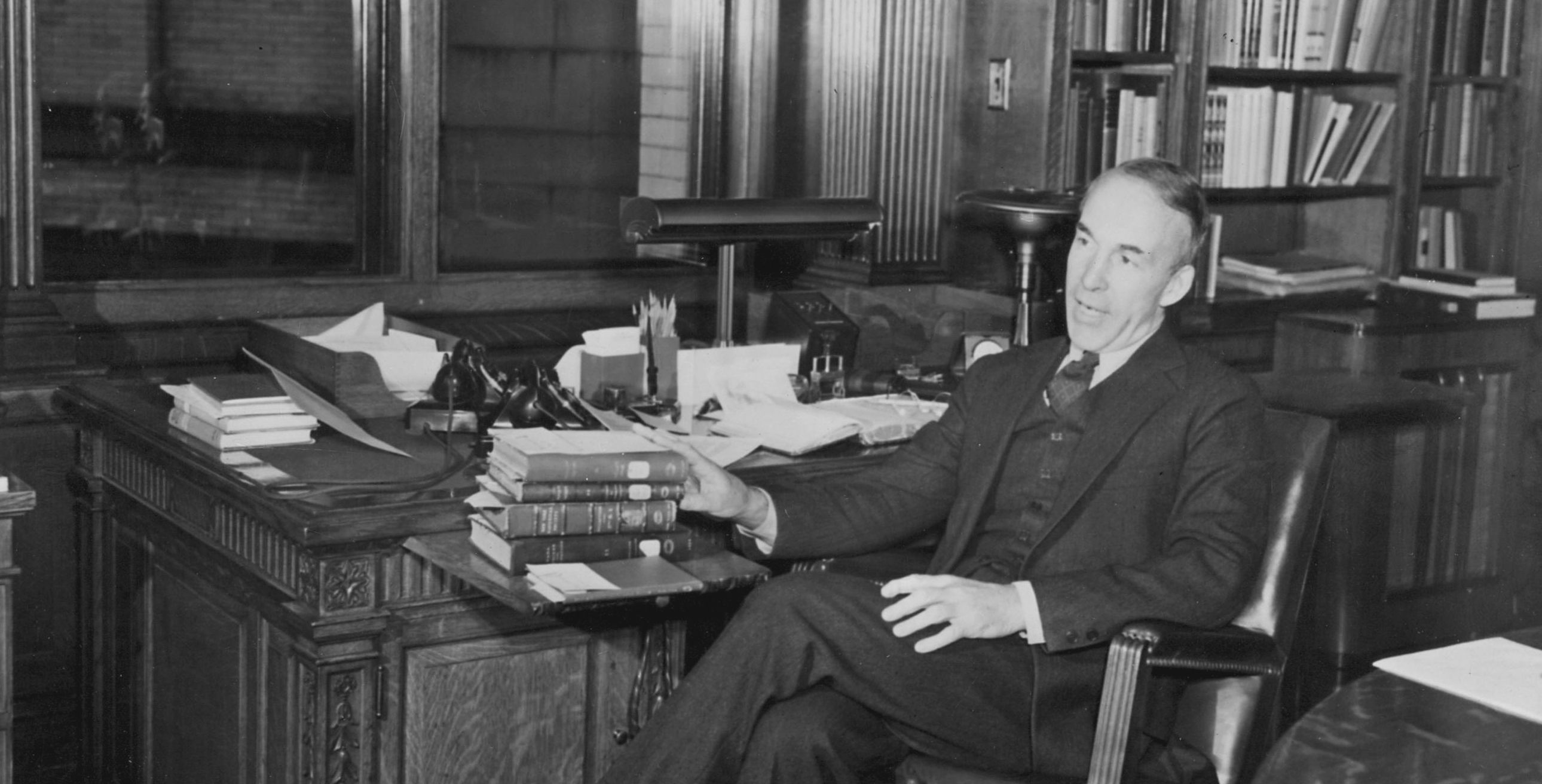 FDR tapped Archibald MacLeish to be Librarian of Congress. The famed poet teamed up with "Wild Bill" Donovan, head of the OSS, to create an operation to collect information on Nazi activities in Europe. Library of Congress.