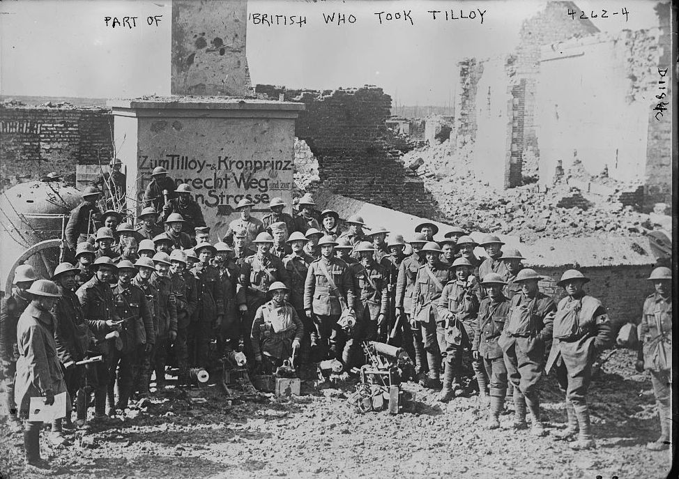 British soldiers who helped take Tilloy, France, in World War I. Library of Congress.