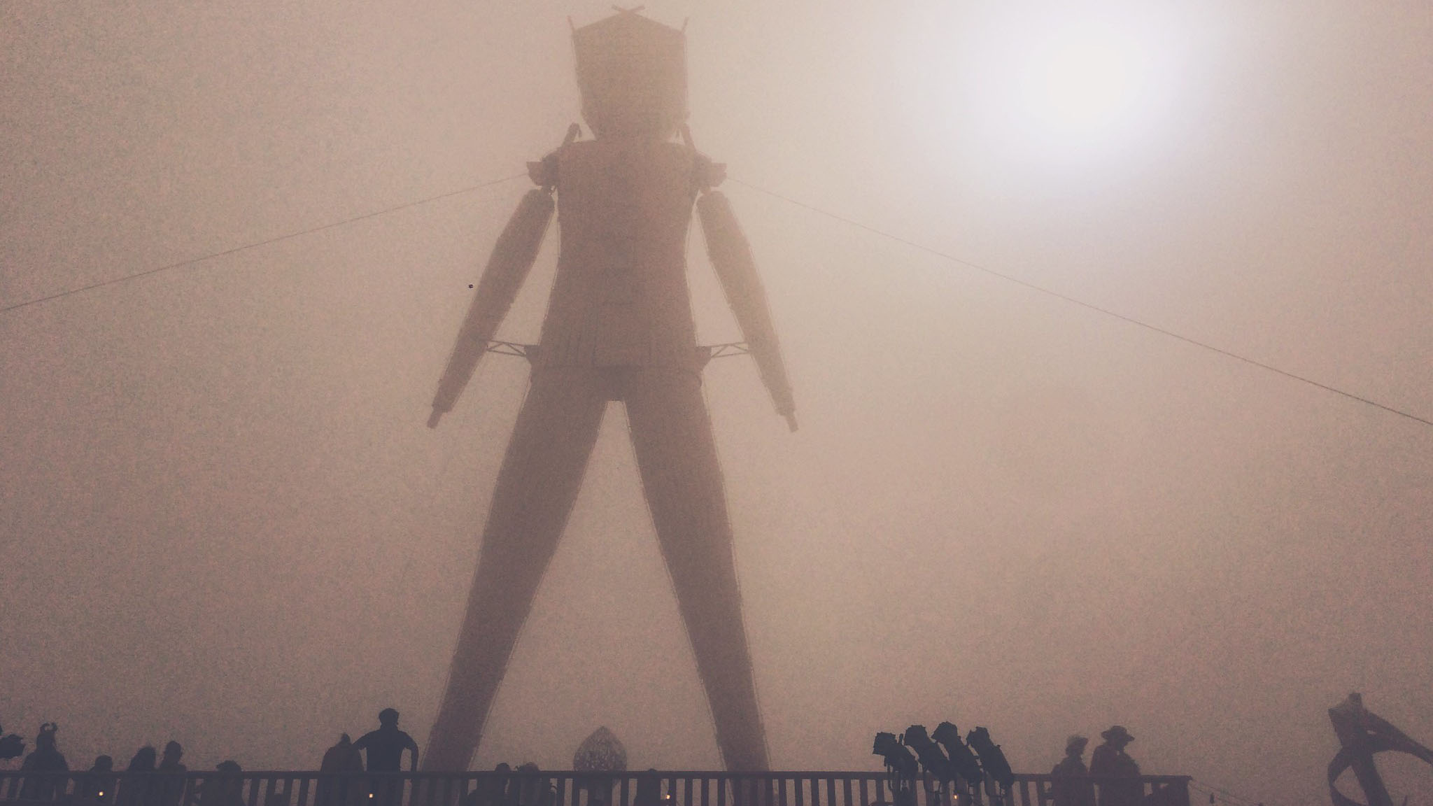 The iconic Burning Man stands over the festival. Photo by Kevin Cheng