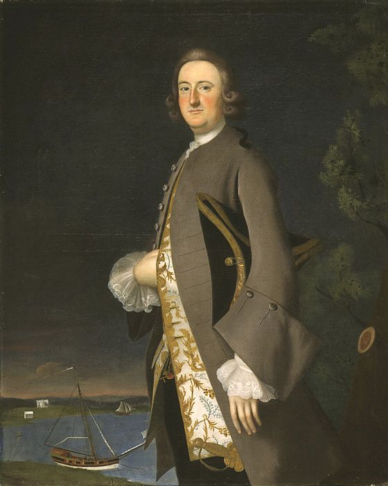 Joseph Blackburn's portrait of Bermuda merchant Capt. John Pigott included two ships in Hamilton Harbor int he background, alluding to his position as customs collector.  Los Angeles County Museum of Art.