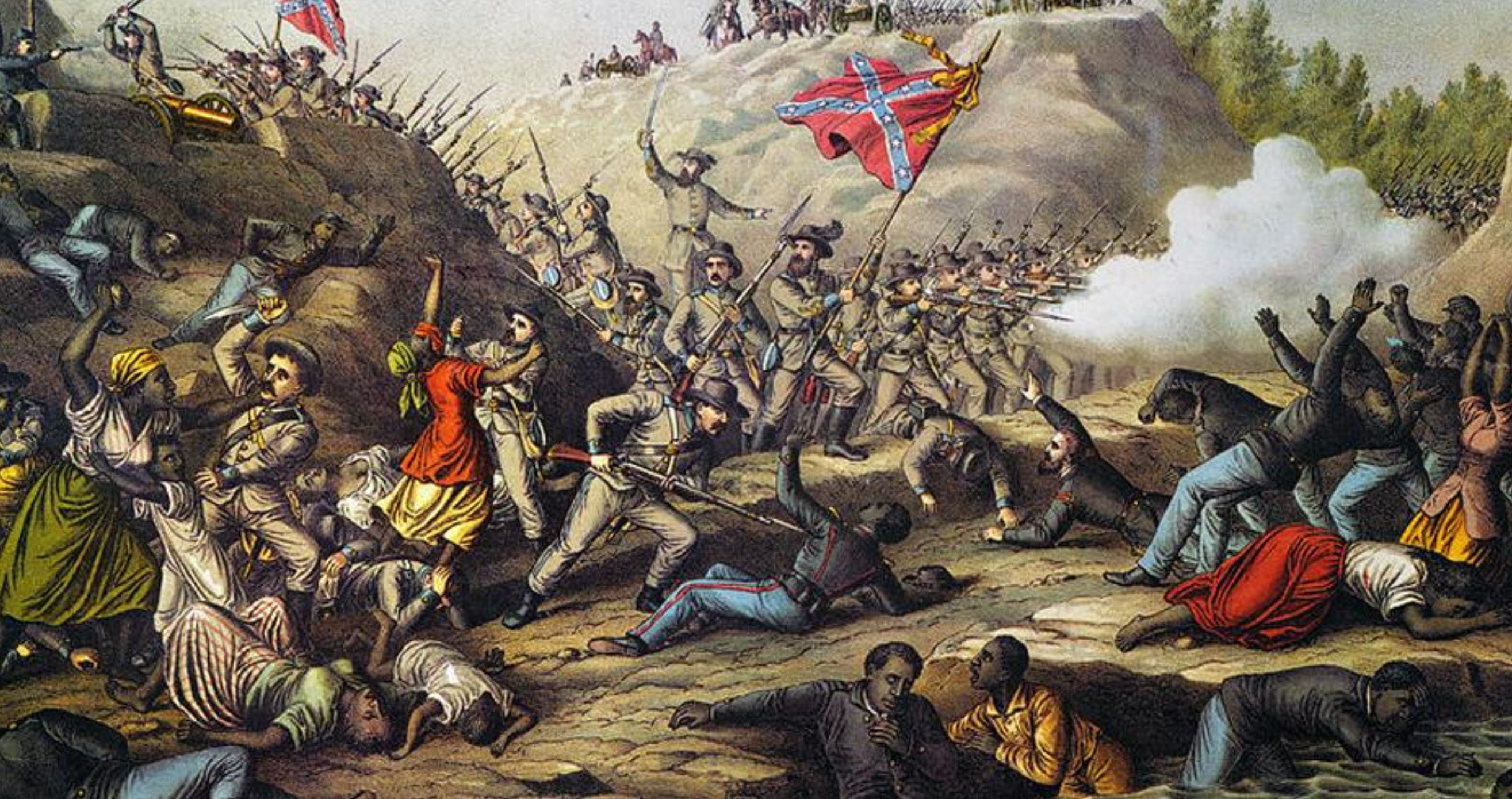 Forrest's brutal attack on the defenders of Fort Pillow was widely publicized in the Northern press including this colorized version of an illustration in Harper's.