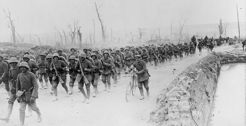 German troops on the march, 1918. Library of Congress.