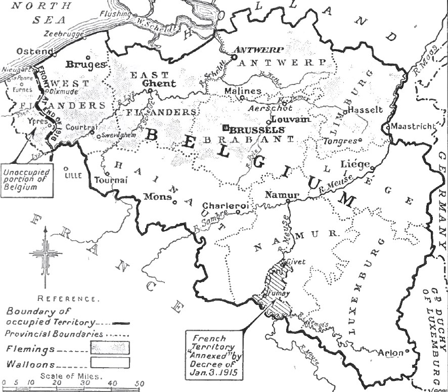 Most of Belgium was occupied by the Germans after August 1914.
