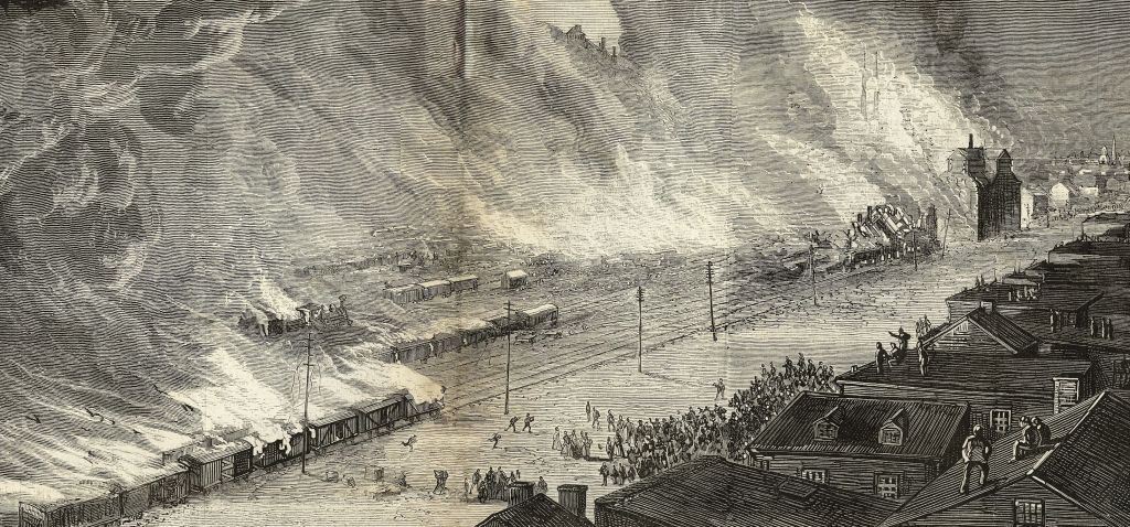 The strikers rioting in Pittsburgh burned the Union Depot and 38 other buildings.