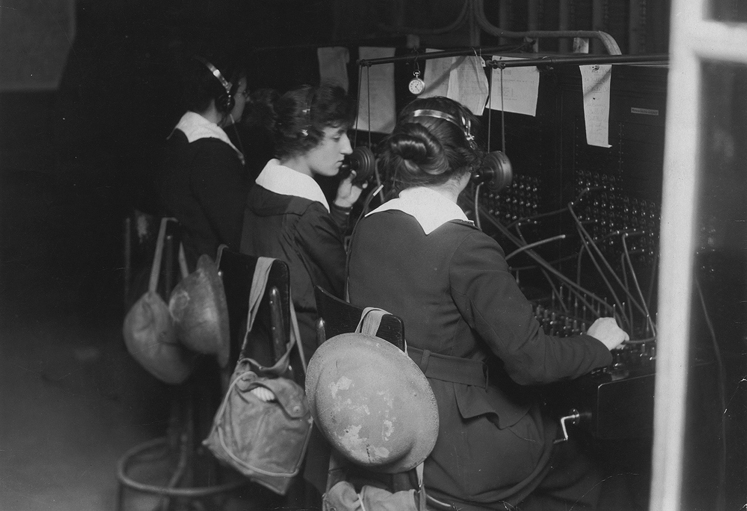 Women operated the telephone switchboards that allowed commanders to understand and control what was going on. Exchanges at forward headquarters sometimes came under artillery fire, and operators kept their gas masks close.
