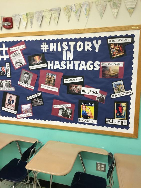 Teacher Kalena Baker suggests having elementary school students suggest hashtags relating to history.