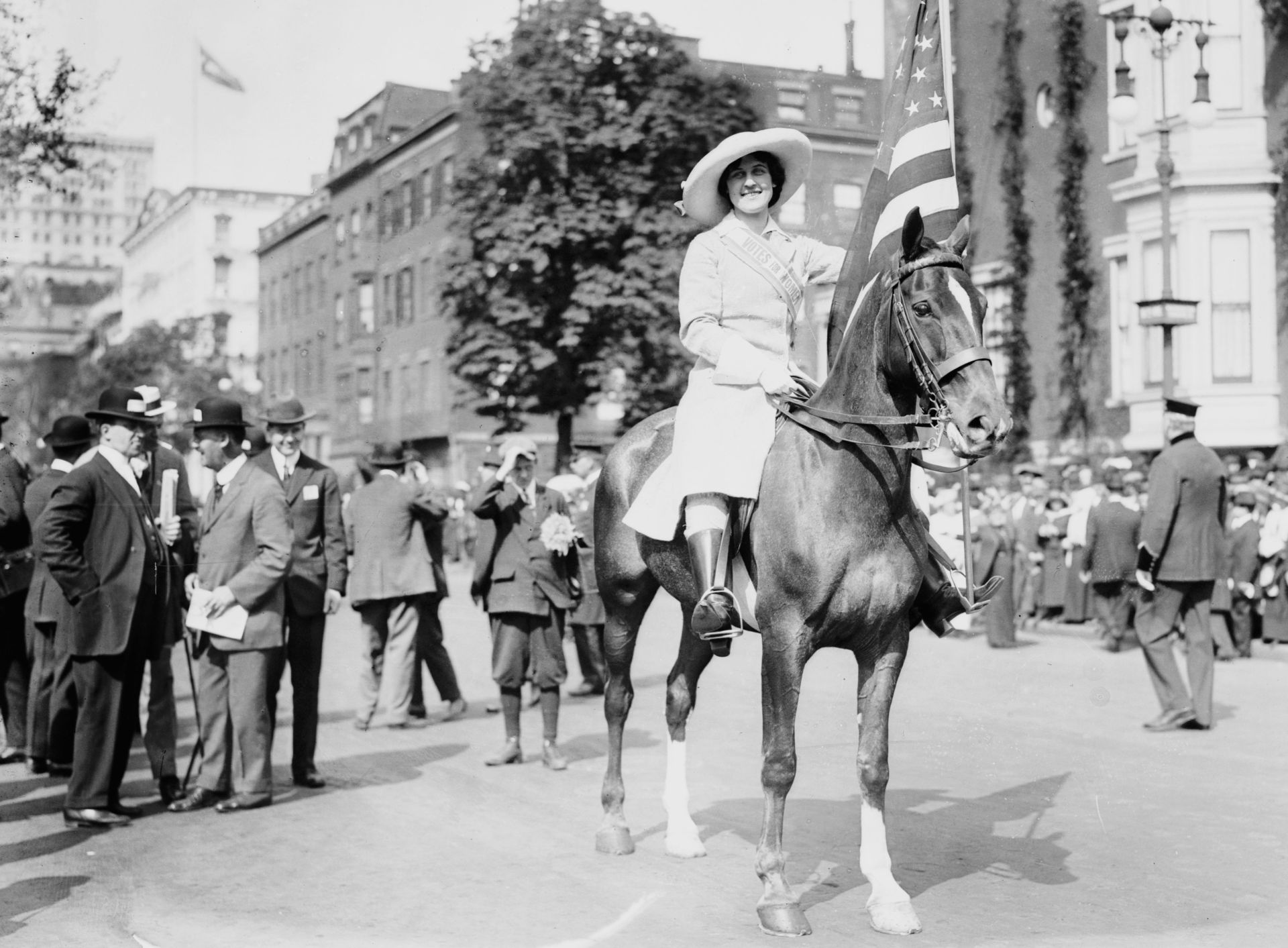 Inez Milholland on her white steed led the parade down Pennsylvania Avenue. Library of Congress