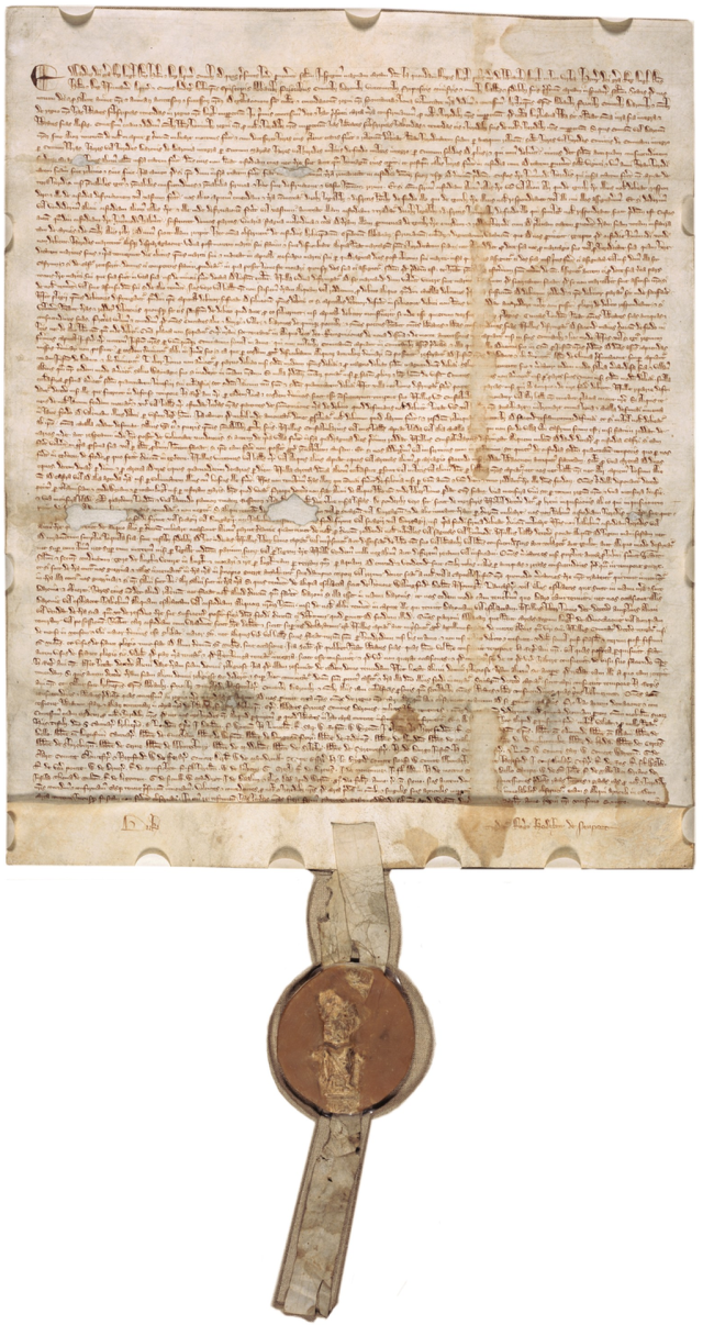 The 1297 version of Magna Carta, one of four originals of the document. This copy was formerly owned by the Brudenell family and the Earls of Cardigan, and later the Perot Foundation. David Mark Rubenstein, co-founder and Managing Director of The Carlyle Group, acquired the document in 2007 and loaned it to the National Archives and Records Administration. It is now on public display in the West Rotunda Gallery of the National Archives Building in Washington, D.C., USA.