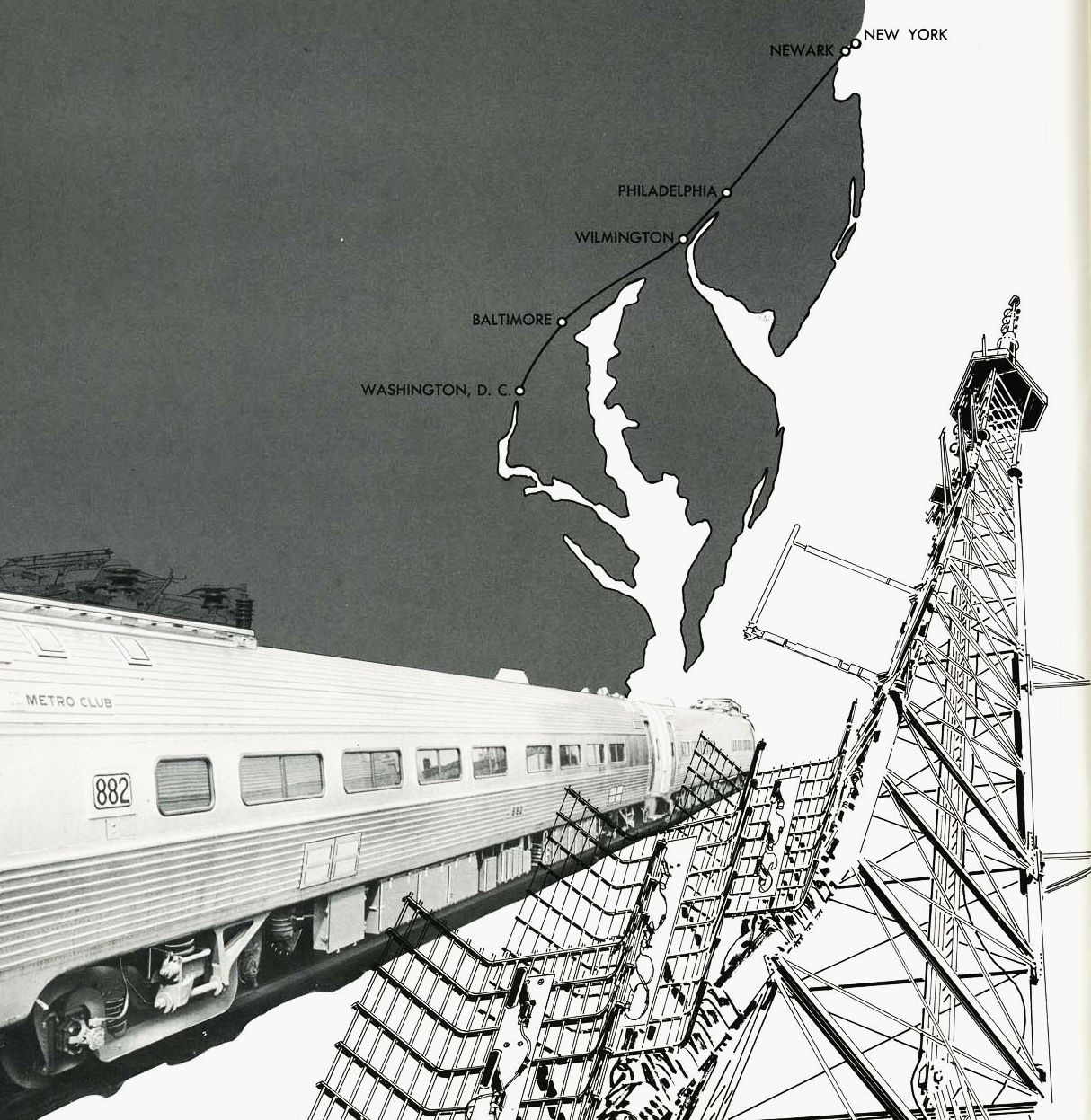 In 1969 the Bell System installed telephones on the Penn Central?s Metroliner. The New York-Washington route was divided into nine cells, from which calls could be made to anywhere.
