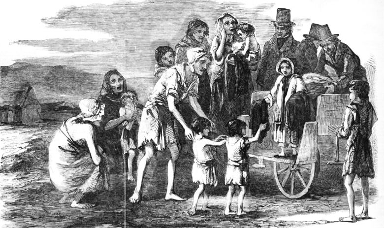 An engraving in the Illustrated London News in 1849 showed the young daughter of Captain Kennedy, the Poor-law Inspector of the Kilrush Union, helping to distribute clothing to the poor children.