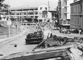 Panamanians gather in the streets after the riots in 1964.