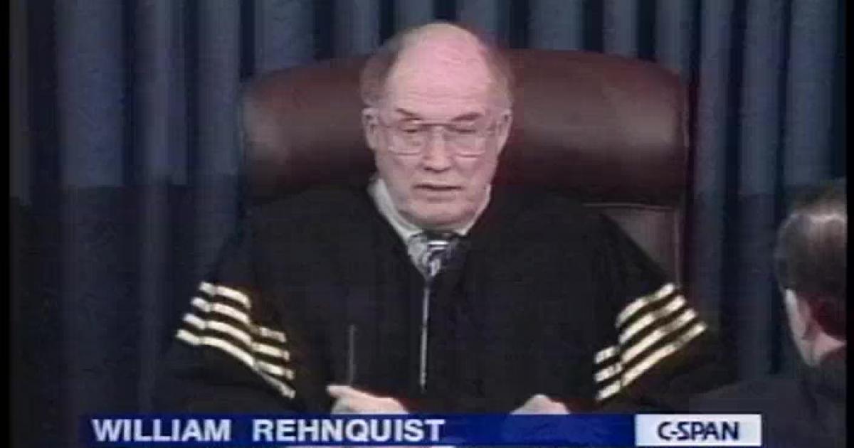 Chief Justice William Rehnquist presided over the impeachment process dressed in an unusual robe.