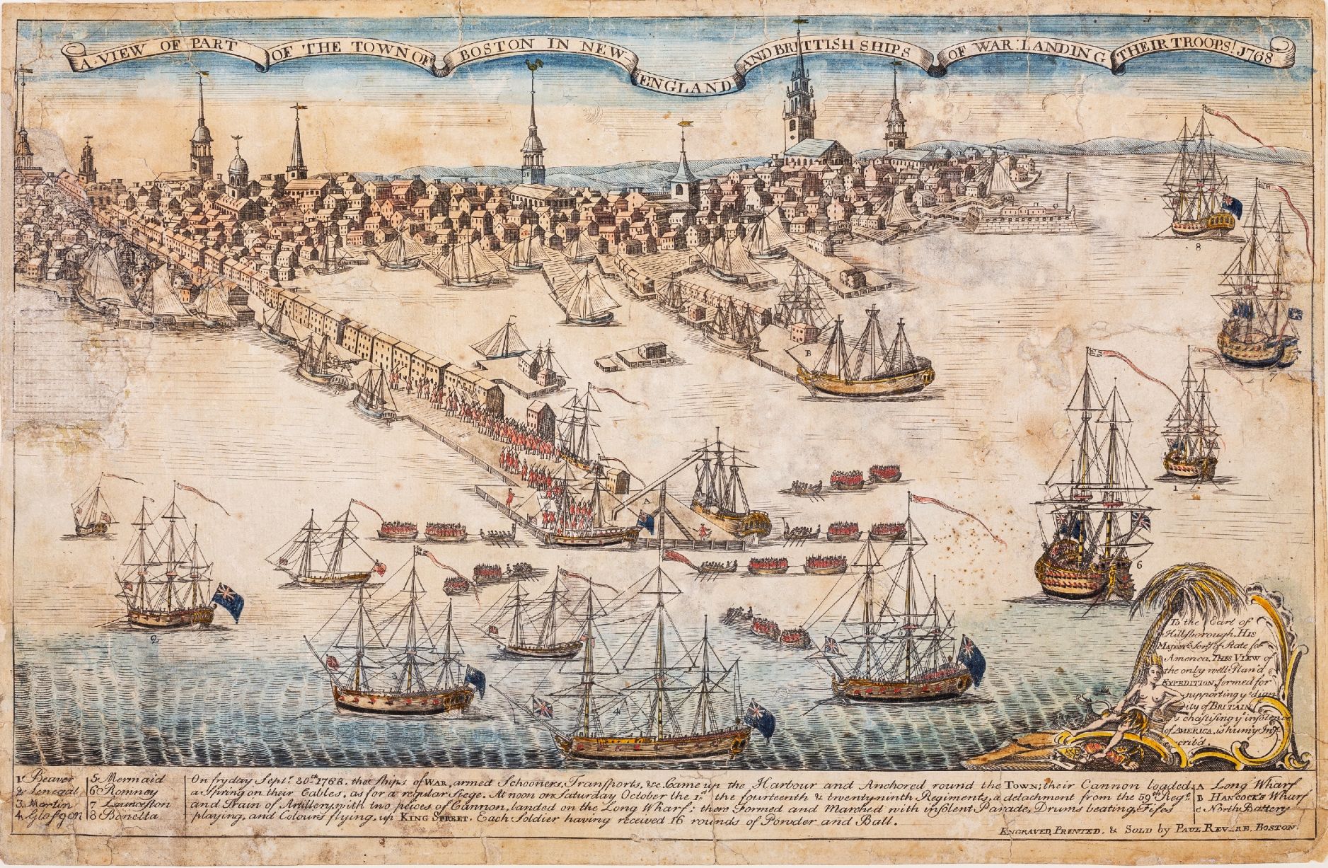 In 1774 and '75, British warships entered Boston harbor with their gun ports open and then landed troops with bayonets fixed to occupy the city, spurring colonial resistance. The rhetoric of the revolutionaries included the claim that Britain sought to enslave the colonists. American Antiquarian Society