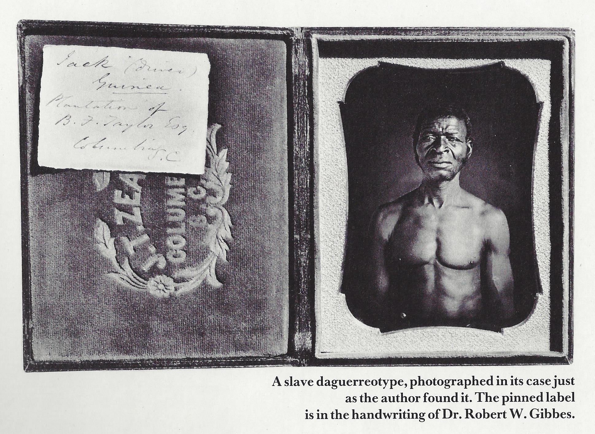 A slave daguerrotype, photographedin its case just as the author found it. The pinned label is in the handwriting of Dr. Robert W. Gibbes.