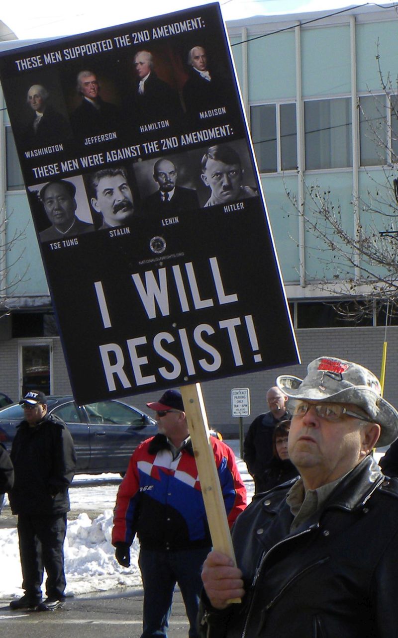 A protester makes his feelings known at a pro-gun rally in Minneapolis.