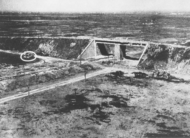 Much of the fighting at Anzio centered around what the Americans called "The Overpass." A destroyed German tank can be seen hidden nearby.