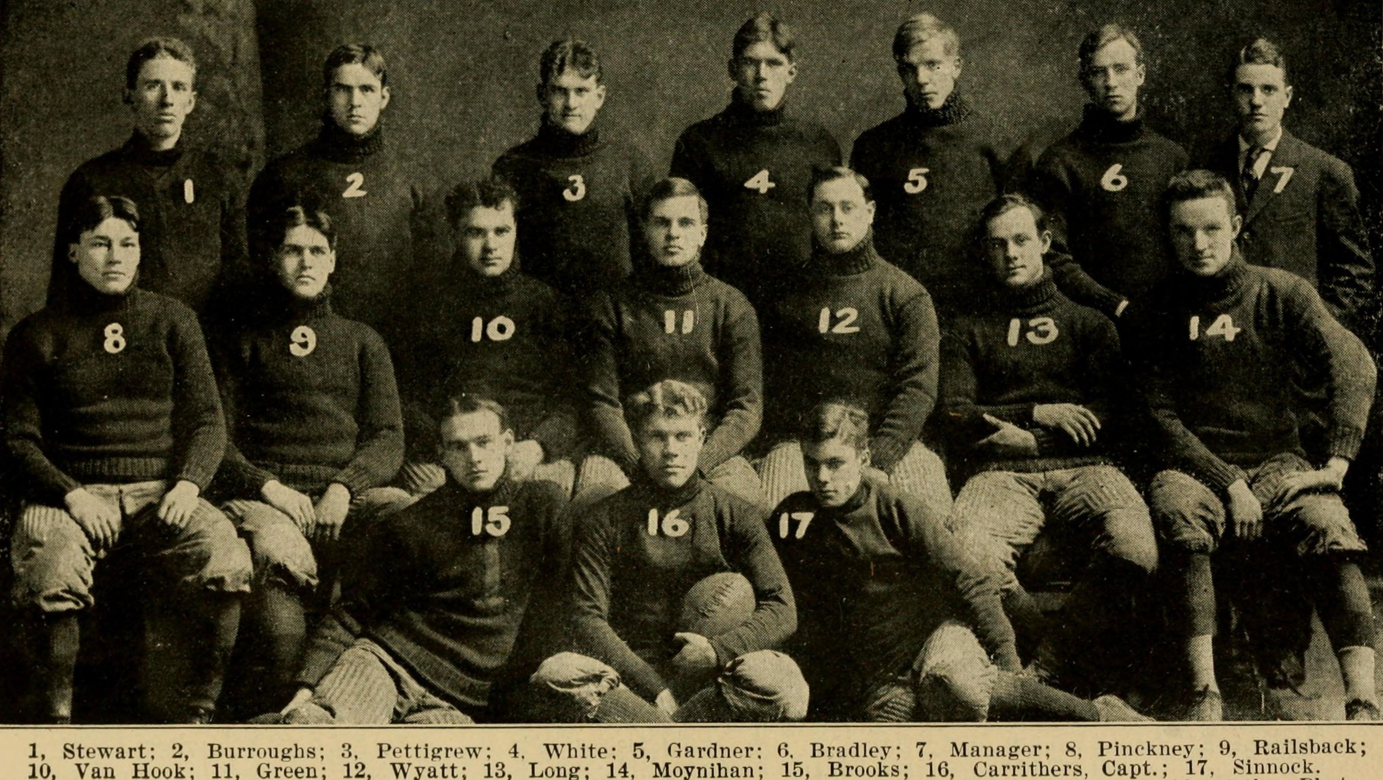 In 1907 the newly formed NCAA published its first rule book for football, which included a portrait of the University of Illinois football team.