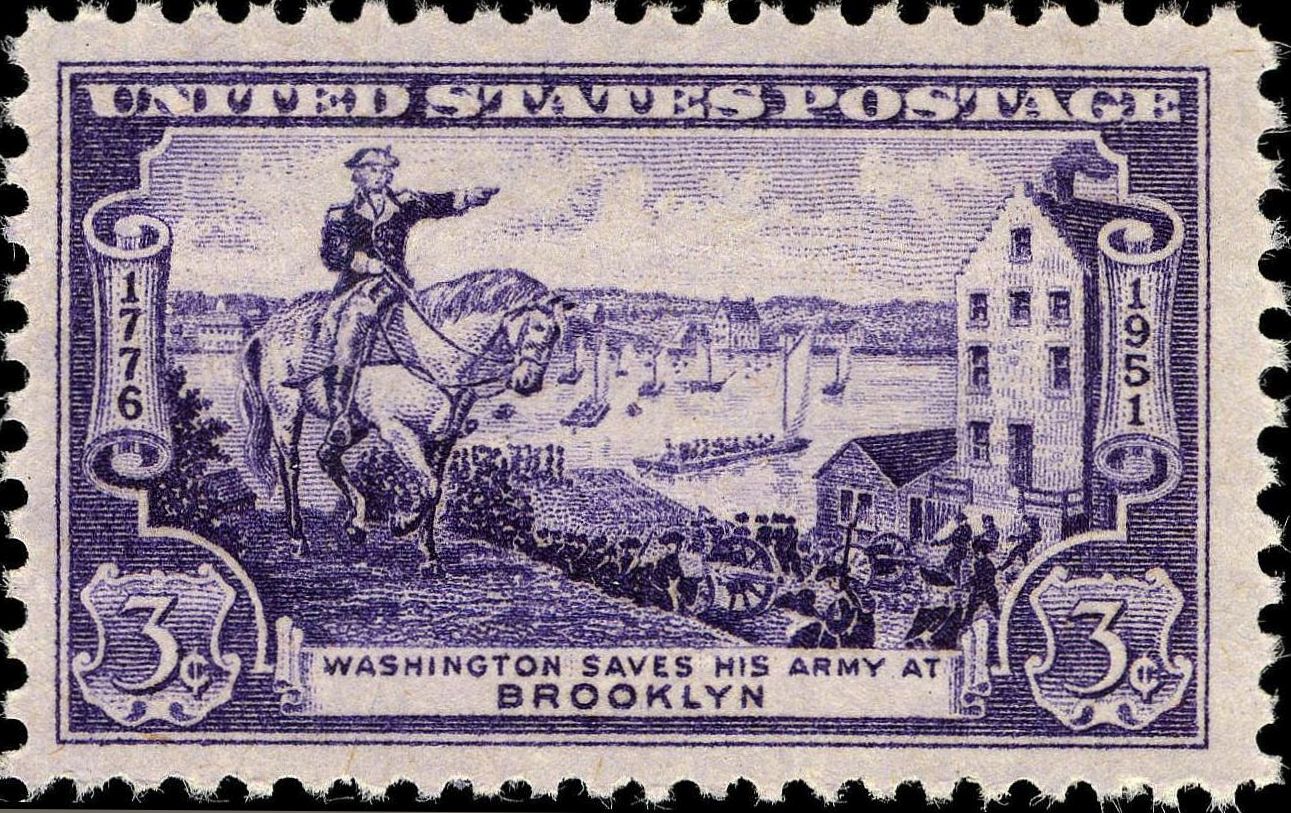 A 1951 stamp depicted Gen. Washington directing the escape from Long Island.