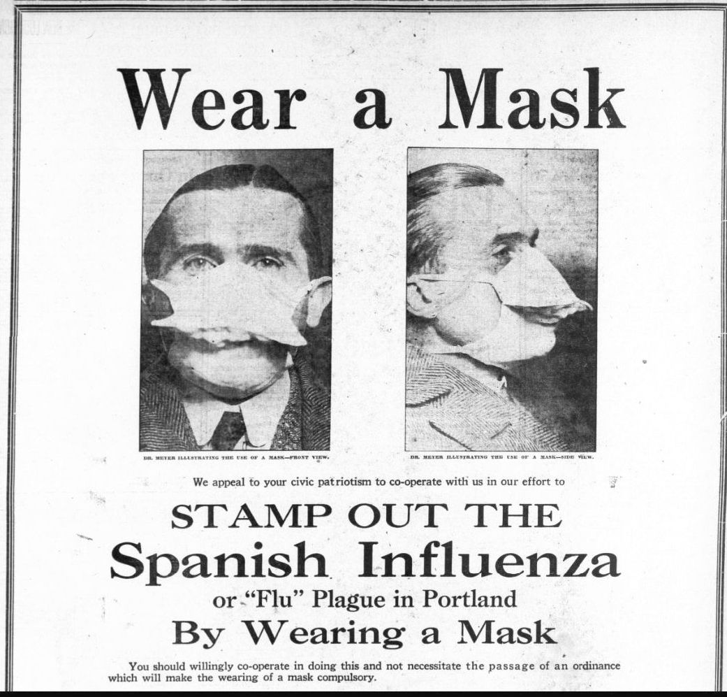 Masks are nothing new -- for centuries doctors have urged wearing masks, maintaining distance, and avoiding crowds during pandemics of contagious diseases such as the Spanish flu.