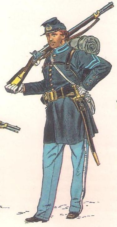 Some early uniforms in the Confederate army were blue, like this one worn by the 5th Georgia Volunteers, causing tragic confusion in the heat of battle.