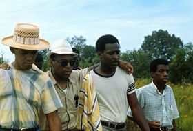 James Meredith, second from right, on June 27, 1966, after rejoining the march.