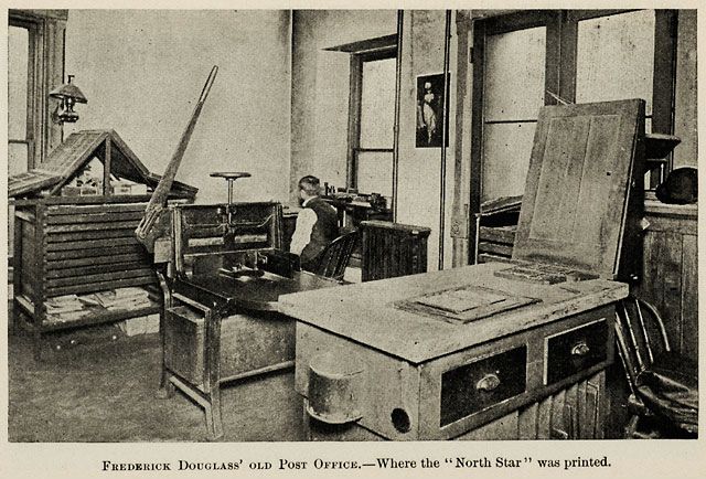 Douglass published his North Star newspaper in this office in Rochester. Rochester Public Library.