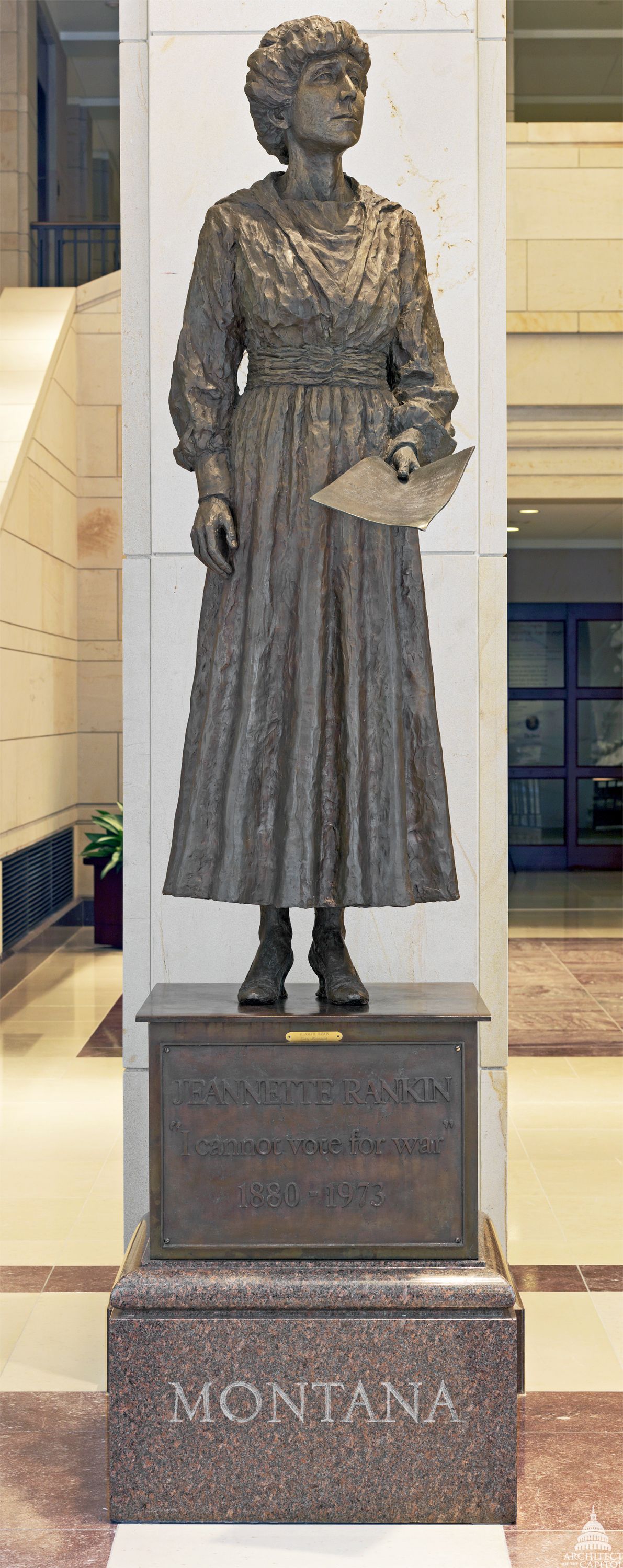 A statue of Jeannette Rankin -- the first woman elected to Congress -- stands tall in the Capitol.  Courtesy of Architect of the Capitol.