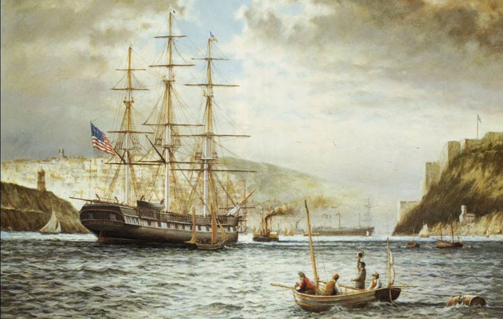 British artist Rodney Charman painted the USS Jamestown arriving in Cobh, Ireland with its precious load of relief supplies.