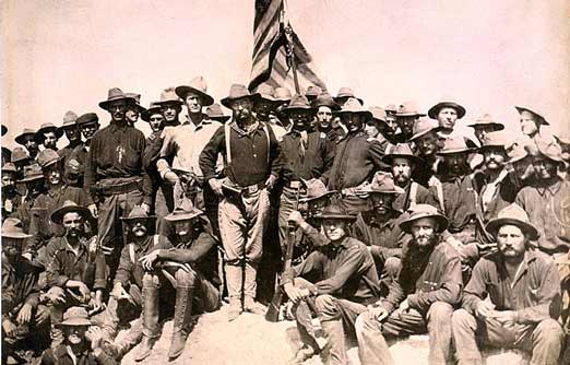 Theodore Roosevelt and the Rough Riders after the Battle of San Juan Hill, July 1898.