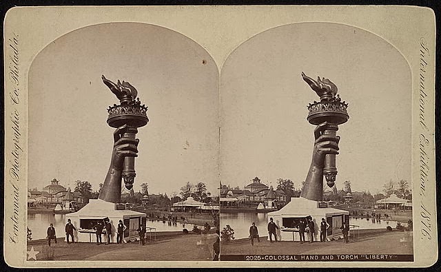 Statue of Liberty's arm exhibited at the Centennial in 1876.