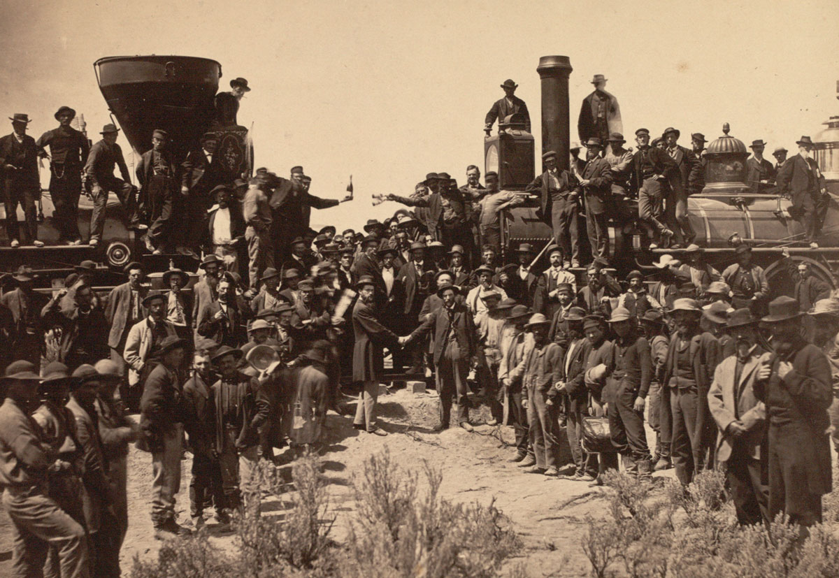 Joining of the rails at Promontory Point, photograph by Andrew J. Russell, May 10, 1869 (Gilder Lehrman Collection)