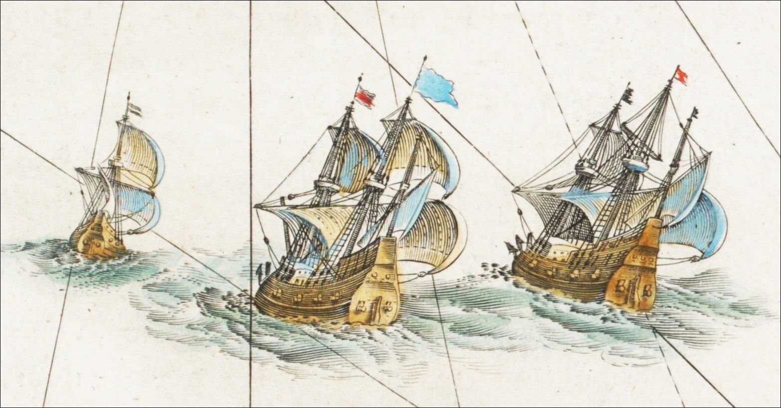 A detail of ships on The New Netherlands and New England 1635, Drawn by Willem Janszoon Blaeu