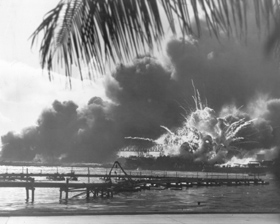 The destroyer Shaw’s magazines explode during the attack on December 7, 1941.