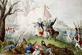 Washington rallies the troops outside Princeton, as envisioned around 1900. (LIBRARY OF CONGRESS)