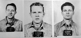 Mug shots of Clarence Anglin, John Anglin, and Frank Lee Morris