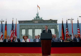 President Reagan speaks at the Berlin Wall, June 12, 1987.