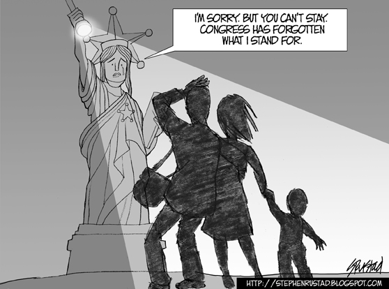 Stephen Rustad created a moving cartoon of immigrant children.  Courtesy of www.petaluma360.com.