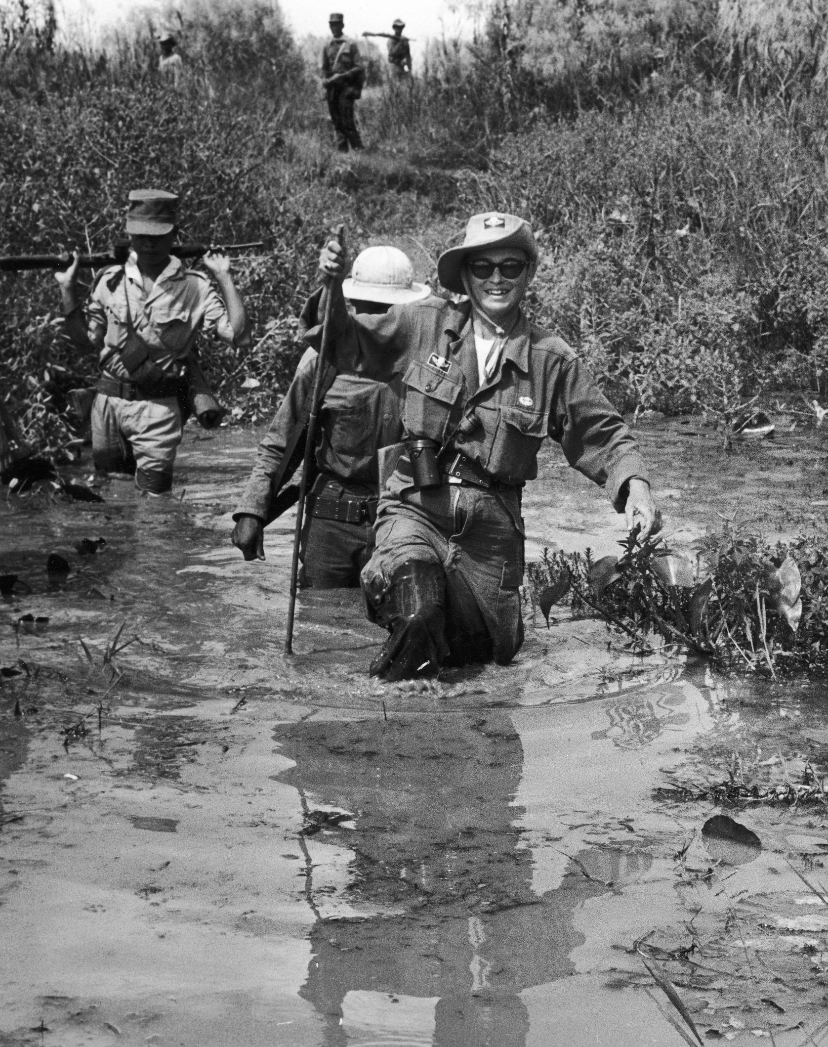 chapelle wading in river