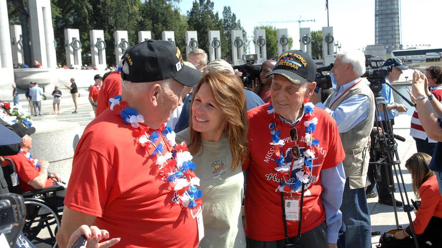 During the 2013 government shutdown, World War II veterans in Washington D.C. attempted to visit the World War II Memorial, only to find the federal park barricaded. Then-Congresswoman Michelle Bachmann joined the visitors to call attention to the closure. Carlos Bongioanni/Stars and Stripes