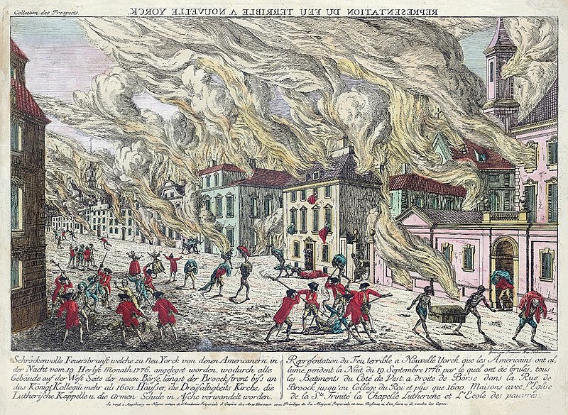 An artist's depiction of the Great Fire of New York on September 19, 1776. (New York Public Library)