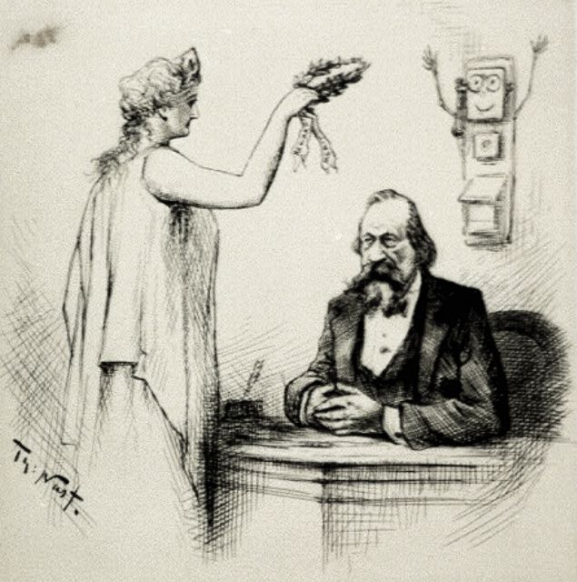 On March 19, 1888, Bell was finally vindicated when the Supreme Court handed down its landmark decision in Dolbear v. American Bell Telephone Company, effectively ending 22 years of legal battles and cementing Bell's status as the legal and recognized inventor of the telephone. Thomas Nast celebrated the moment with a cartoon of Miss Liberty, a personification of the U.S., crowning Bell. By then, the 41-year-old Bell was middle-aged with a substantial beard streaked with gray.