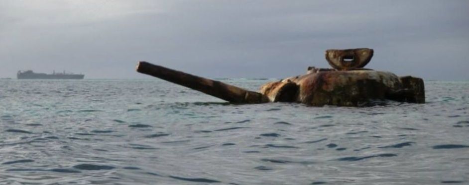 An American M4 Sherman tank still sits off Garapan Beach in Saipan. Photo by Keith Fitzgerald