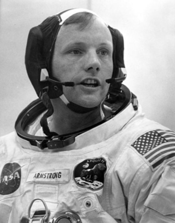 Armstrong in a space suit. NASA.