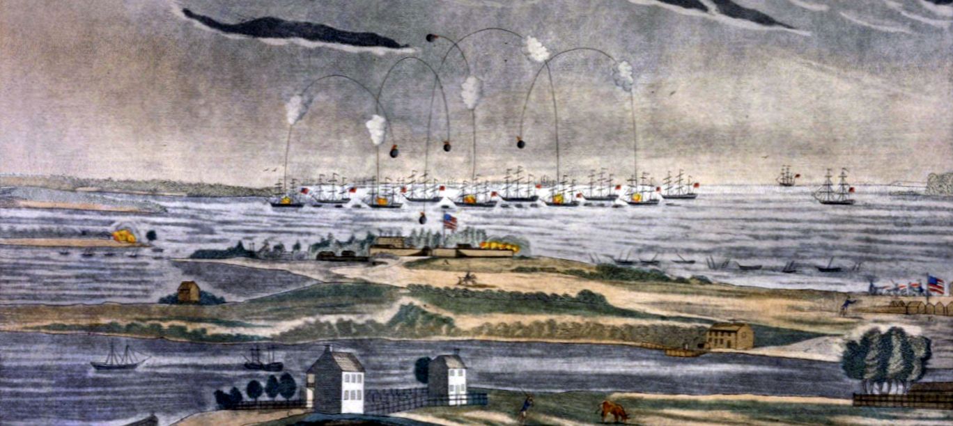 A print at the time depicted the "bombs bursting in air" over Fort McHenry during the failed British attack on Baltimore. Houston Museum of Fine Arts