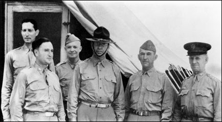 George Marshall promoted younger officers such as George Patton and Dwight D. Eisenhower (third from left) after they showed promise during the Louisiana Maneuvers. 