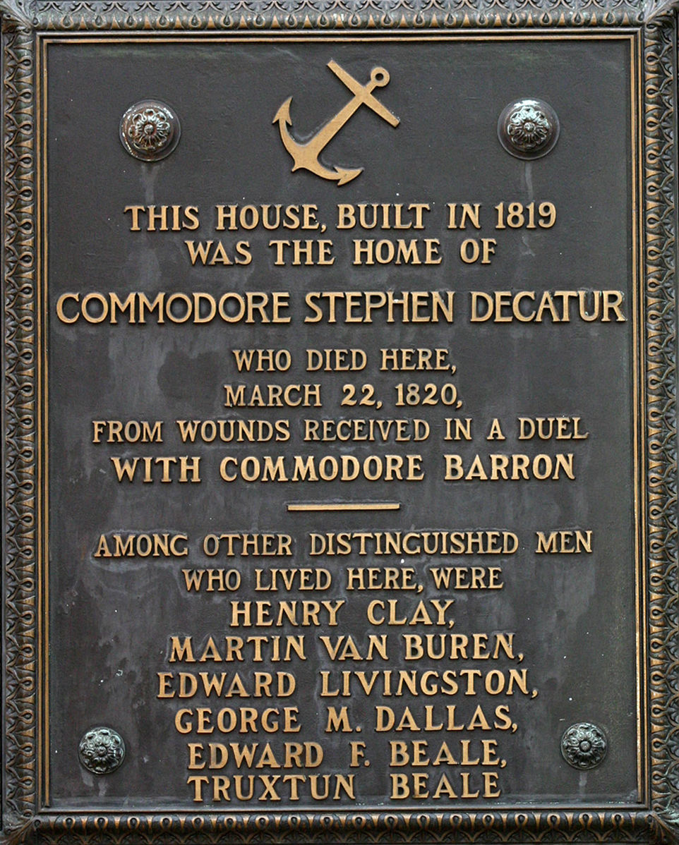 plaque on Decatur House