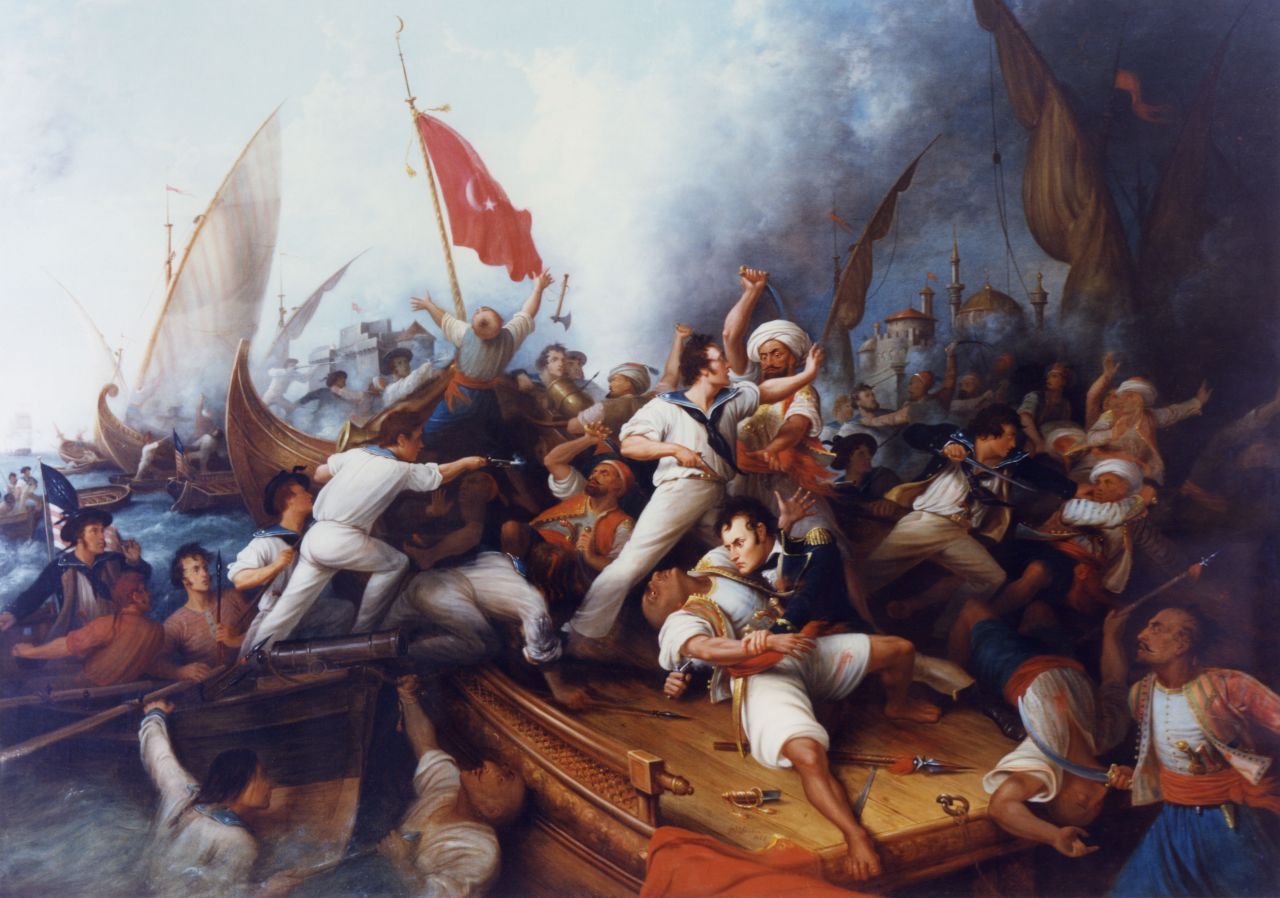 Decatur kills the captain of a Tripoli corsair that hours before had killed his younger brother, James Decatur.